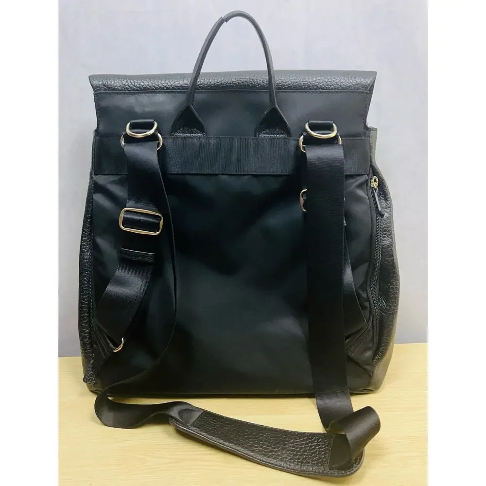 Storksak Black Leather Baby Backpack Diaper Bag